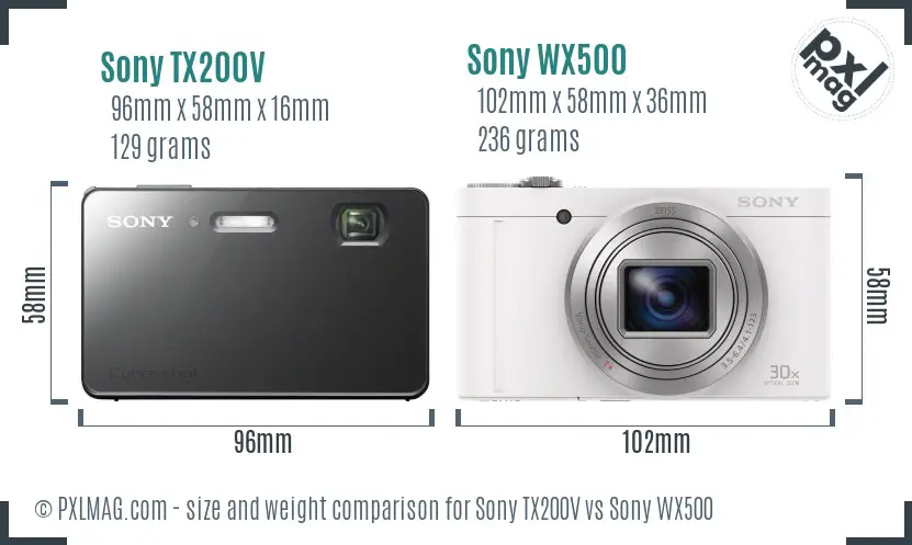 Sony TX200V vs Sony WX500 size comparison