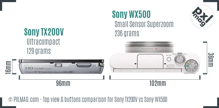 Sony TX200V vs Sony WX500 top view buttons comparison