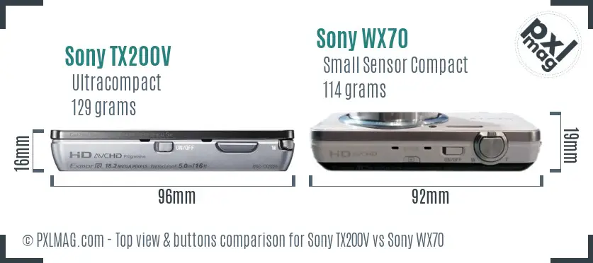 Sony TX200V vs Sony WX70 top view buttons comparison