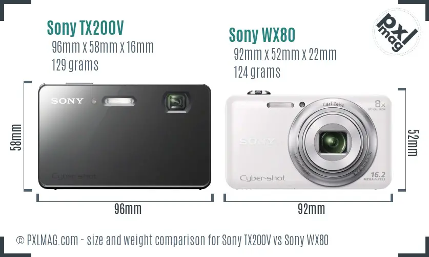 Sony TX200V vs Sony WX80 size comparison
