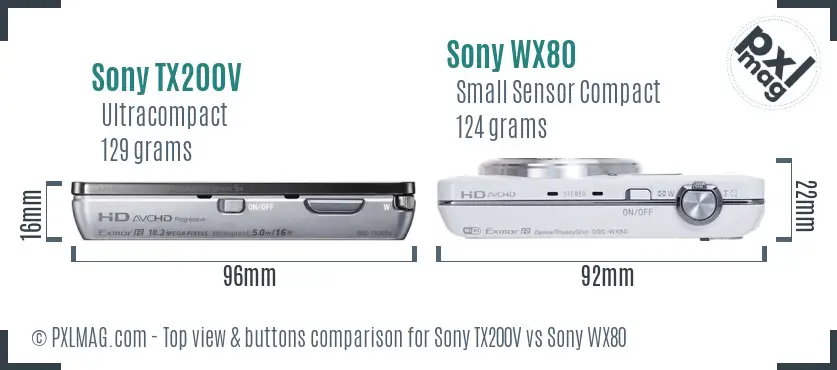 Sony TX200V vs Sony WX80 top view buttons comparison
