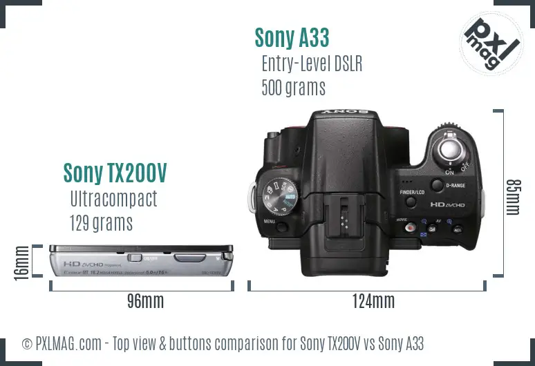 Sony TX200V vs Sony A33 top view buttons comparison