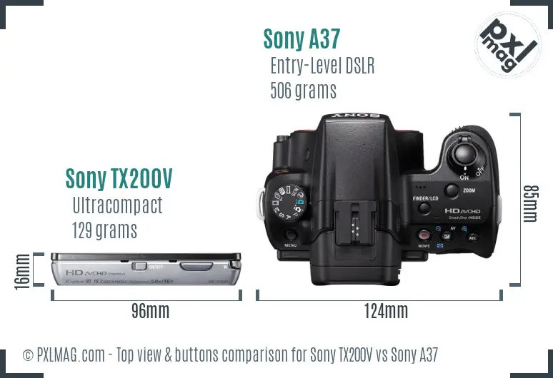 Sony TX200V vs Sony A37 top view buttons comparison