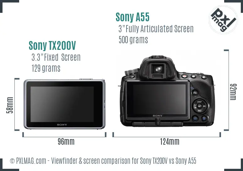Sony TX200V vs Sony A55 Screen and Viewfinder comparison