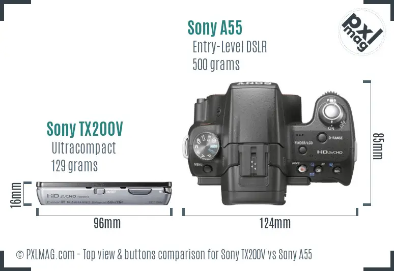 Sony TX200V vs Sony A55 top view buttons comparison
