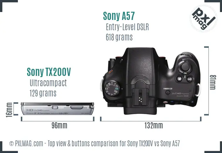 Sony TX200V vs Sony A57 top view buttons comparison