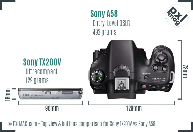 Sony TX200V vs Sony A58 top view buttons comparison