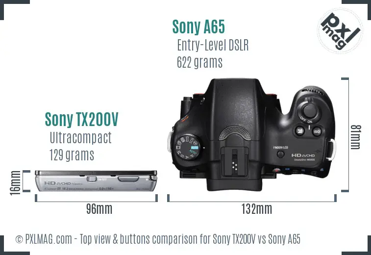 Sony TX200V vs Sony A65 top view buttons comparison