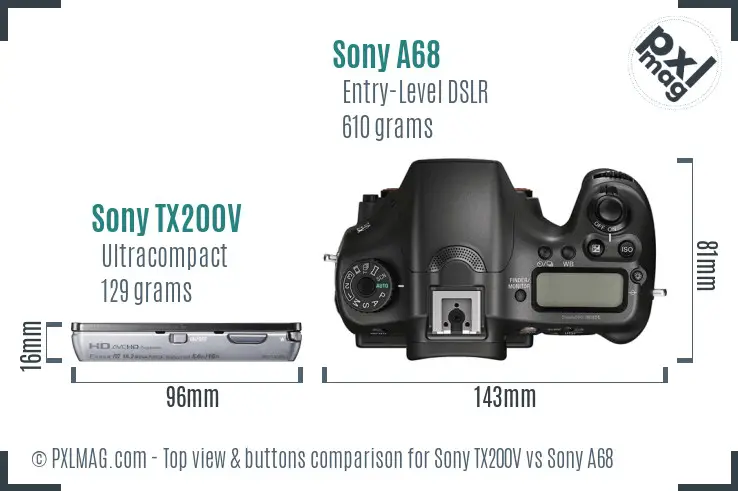 Sony TX200V vs Sony A68 top view buttons comparison