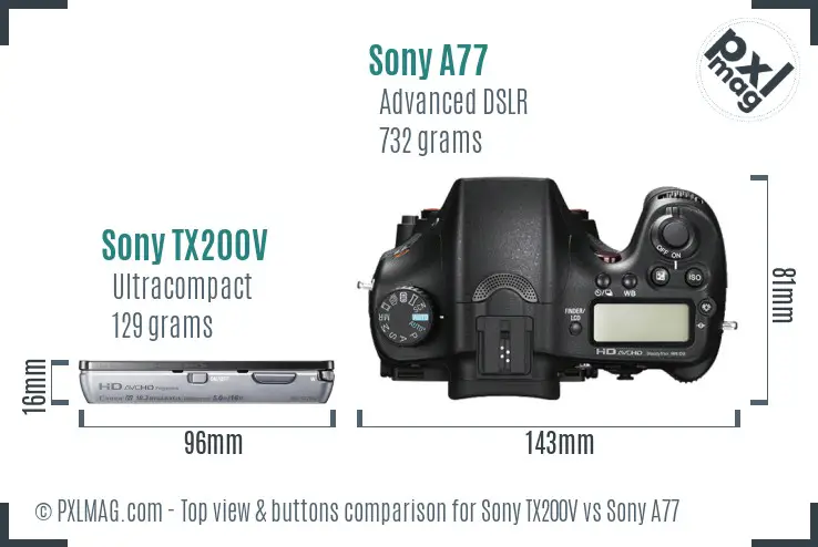 Sony TX200V vs Sony A77 top view buttons comparison