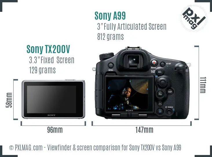Sony TX200V vs Sony A99 Screen and Viewfinder comparison