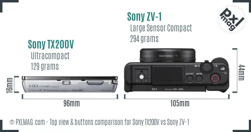 Sony TX200V vs Sony ZV-1 top view buttons comparison