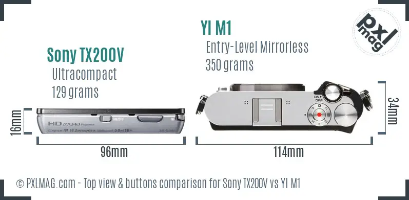 Sony TX200V vs YI M1 top view buttons comparison