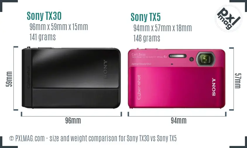 Sony TX30 vs Sony TX5 size comparison