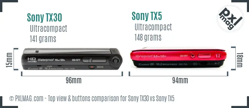 Sony TX30 vs Sony TX5 top view buttons comparison