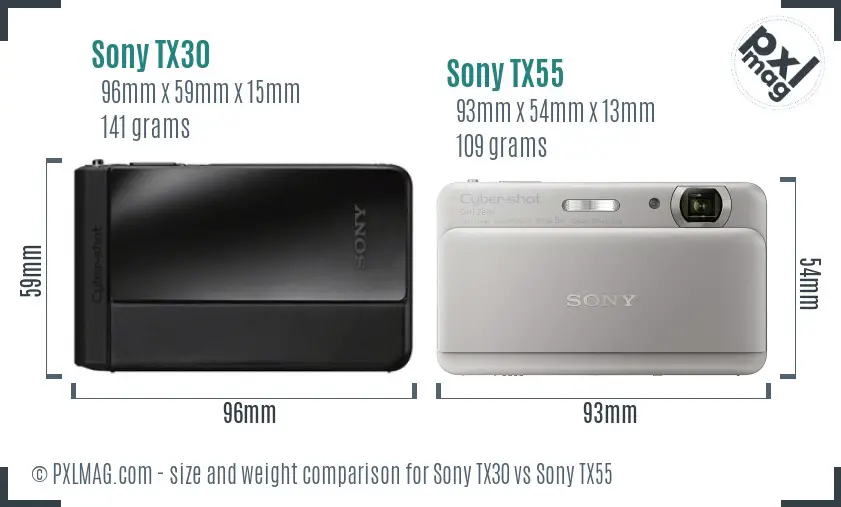 Sony TX30 vs Sony TX55 size comparison