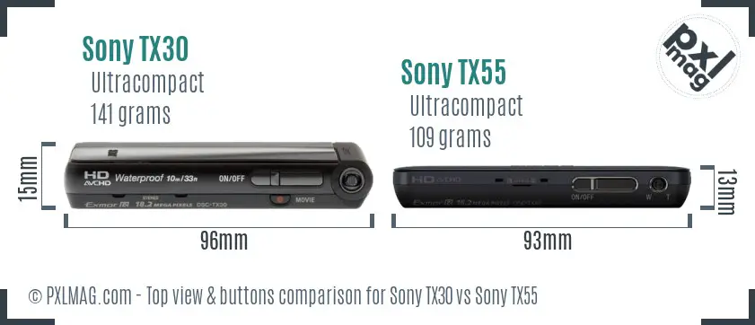 Sony TX30 vs Sony TX55 top view buttons comparison