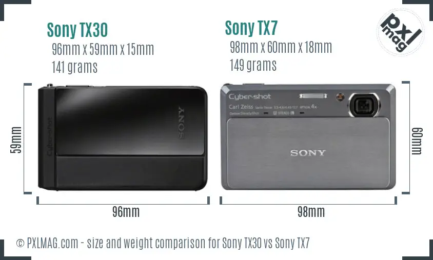 Sony TX30 vs Sony TX7 size comparison