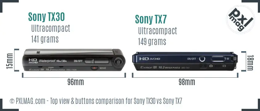 Sony TX30 vs Sony TX7 top view buttons comparison