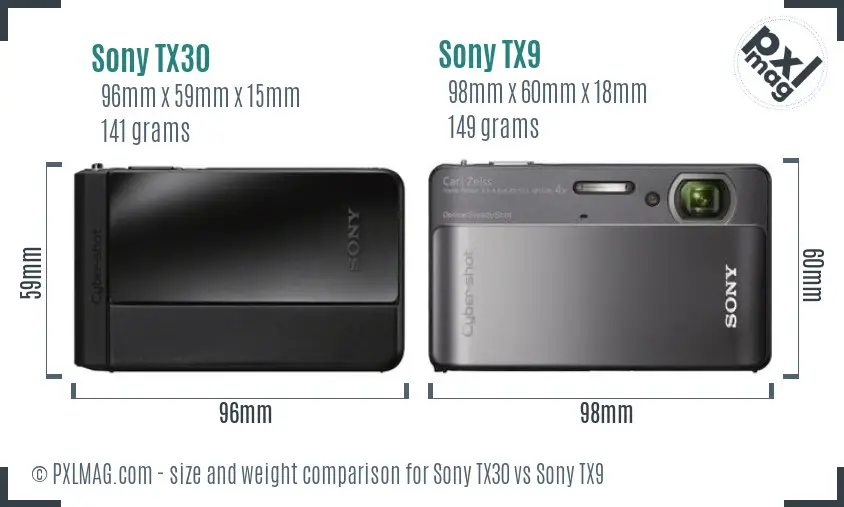 Sony TX30 vs Sony TX9 size comparison