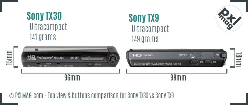 Sony TX30 vs Sony TX9 top view buttons comparison