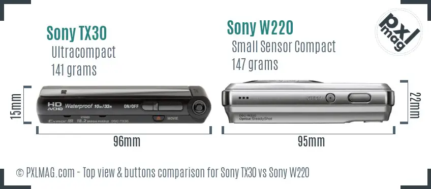 Sony TX30 vs Sony W220 top view buttons comparison