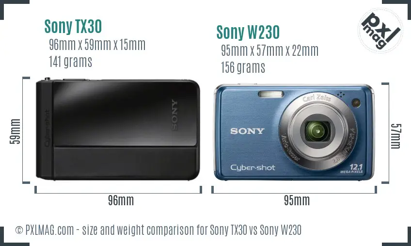 Sony TX30 vs Sony W230 size comparison