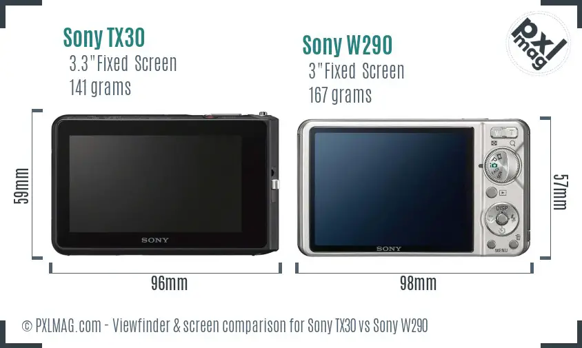 Sony TX30 vs Sony W290 Screen and Viewfinder comparison