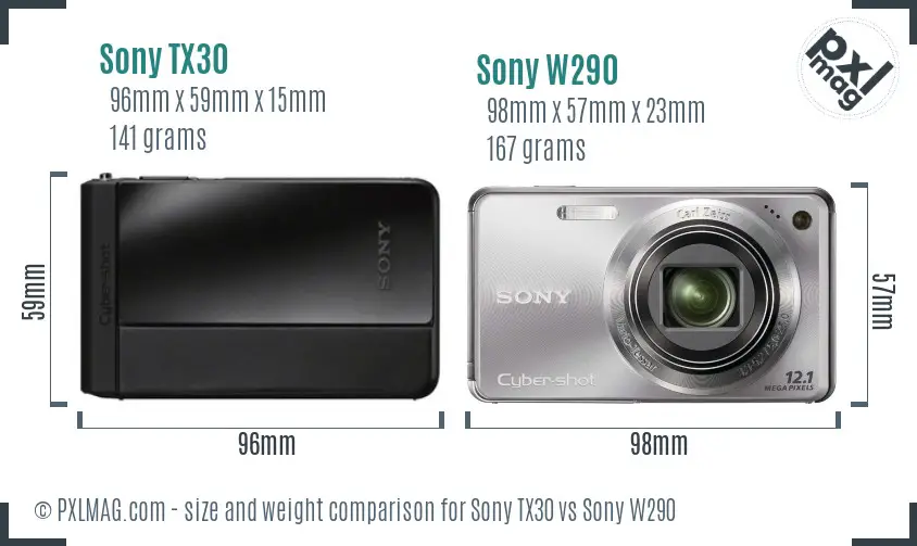 Sony TX30 vs Sony W290 size comparison