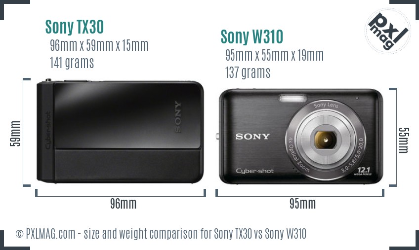 Sony TX30 vs Sony W310 size comparison