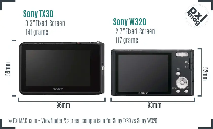 Sony TX30 vs Sony W320 Screen and Viewfinder comparison