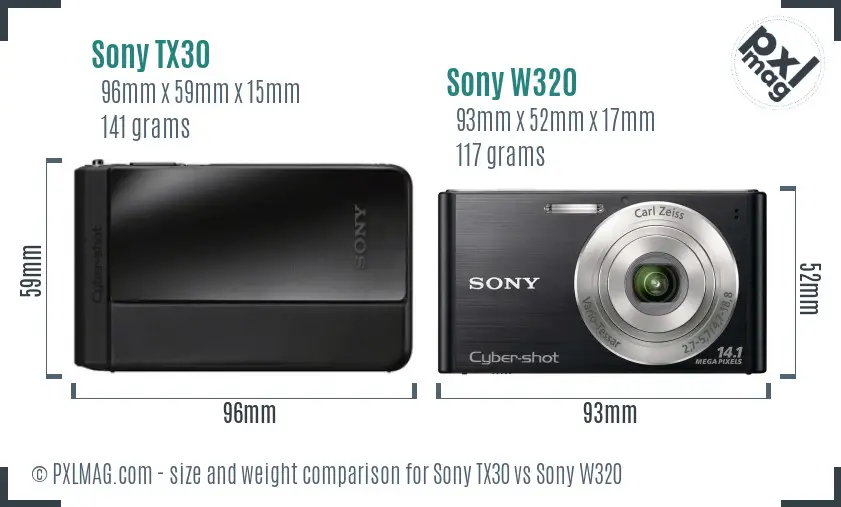 Sony TX30 vs Sony W320 size comparison