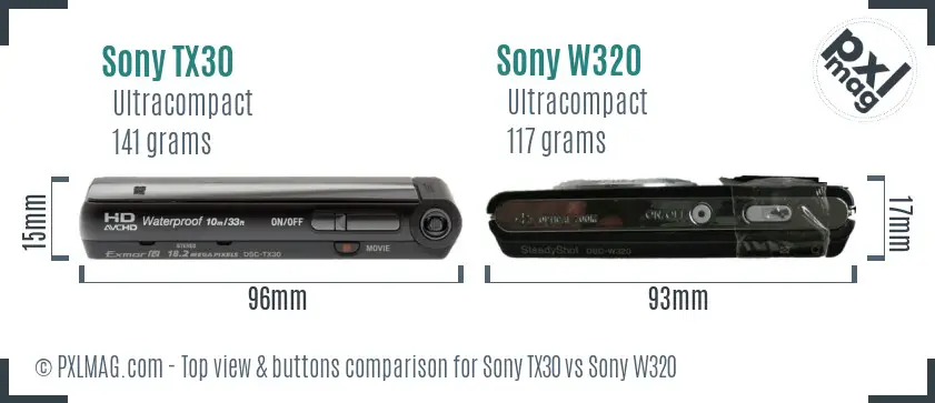 Sony TX30 vs Sony W320 top view buttons comparison