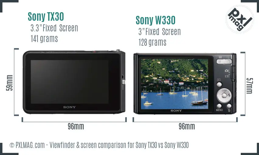 Sony TX30 vs Sony W330 Screen and Viewfinder comparison