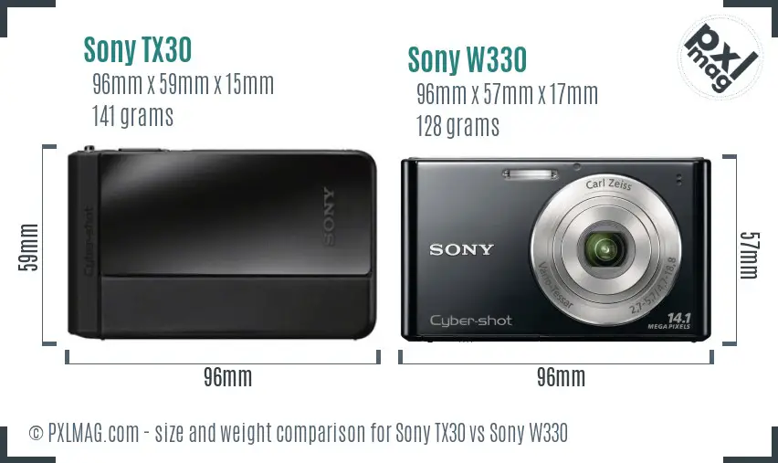 Sony TX30 vs Sony W330 size comparison