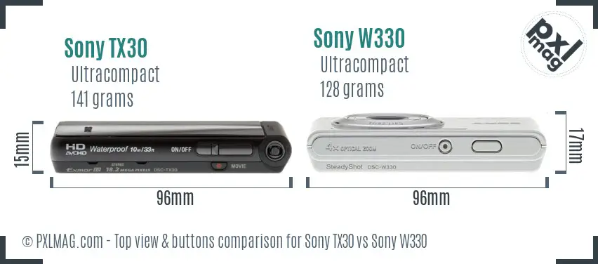 Sony TX30 vs Sony W330 top view buttons comparison