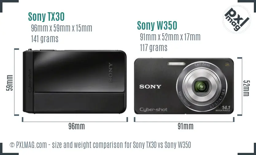 Sony TX30 vs Sony W350 size comparison