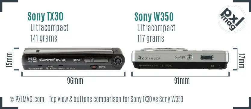Sony TX30 vs Sony W350 top view buttons comparison