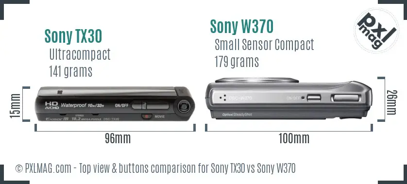 Sony TX30 vs Sony W370 top view buttons comparison