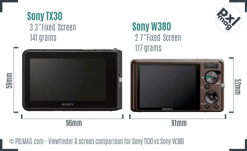 Sony TX30 vs Sony W380 Screen and Viewfinder comparison