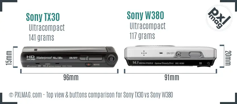 Sony TX30 vs Sony W380 top view buttons comparison