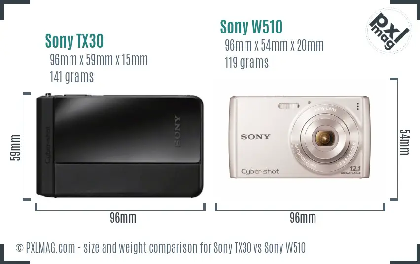 Sony TX30 vs Sony W510 size comparison
