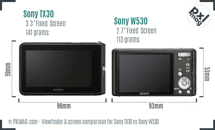 Sony TX30 vs Sony W530 Screen and Viewfinder comparison