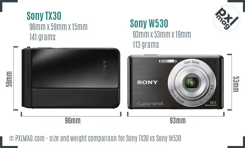 Sony TX30 vs Sony W530 size comparison