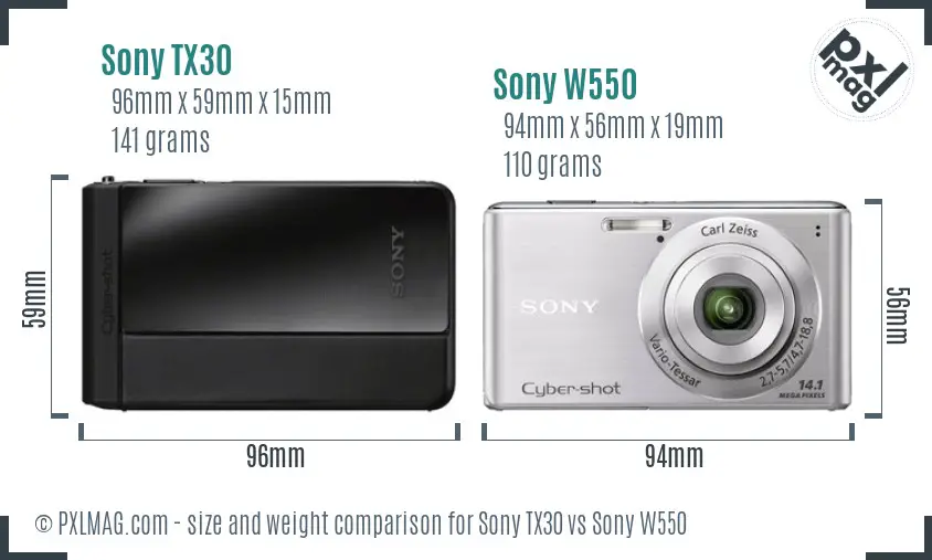 Sony TX30 vs Sony W550 size comparison