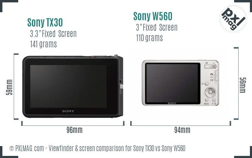 Sony TX30 vs Sony W560 Screen and Viewfinder comparison
