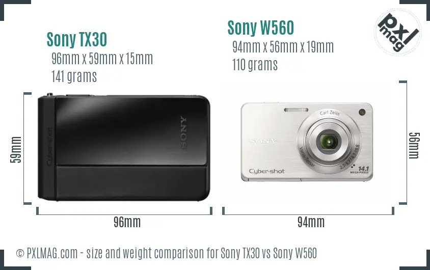 Sony TX30 vs Sony W560 size comparison