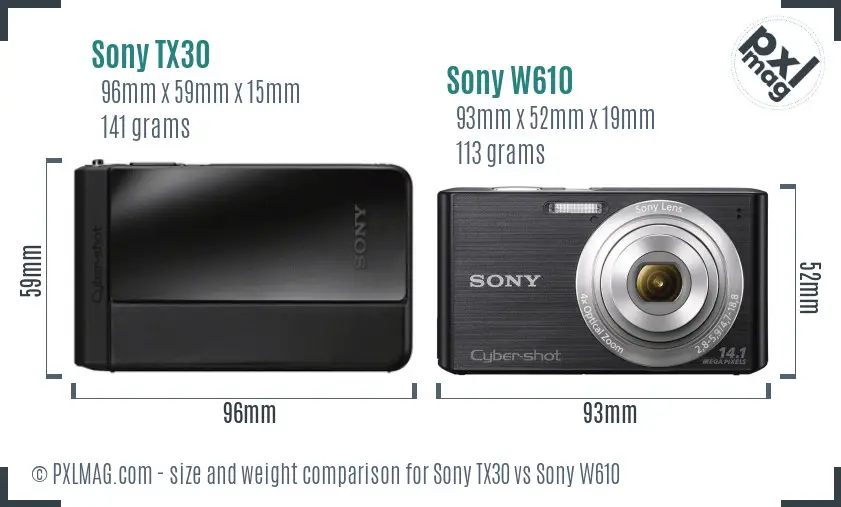 Sony TX30 vs Sony W610 size comparison