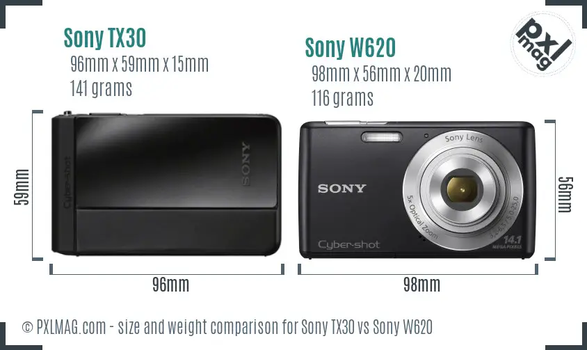 Sony TX30 vs Sony W620 size comparison
