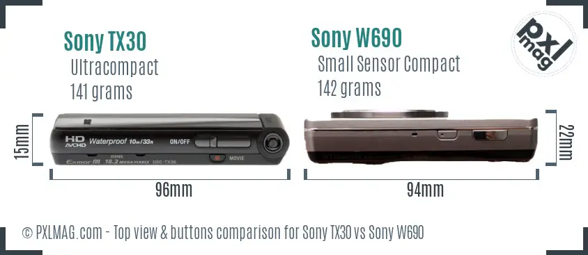 Sony TX30 vs Sony W690 top view buttons comparison